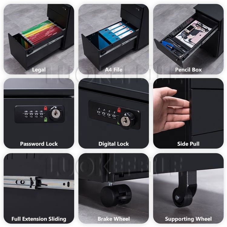 Luokefeile HDG2HMSD3039 Intelligent Electro<i></i>nic Lock File Cabinet Movable 3 Drawer Cabinet Mobile - C